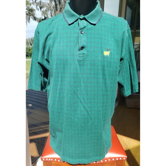 Masters Polo Shirt Mens XL Green Plaid Augusta National Golf Shop Slazenger NICE - Picture 1 of 10